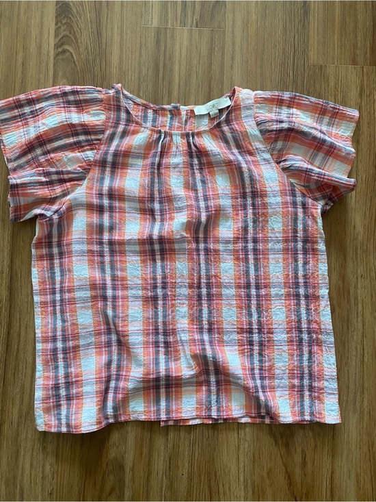 LOFT Tops - LOFT Pink and Orange Plaid Short-Sleeve Blouse